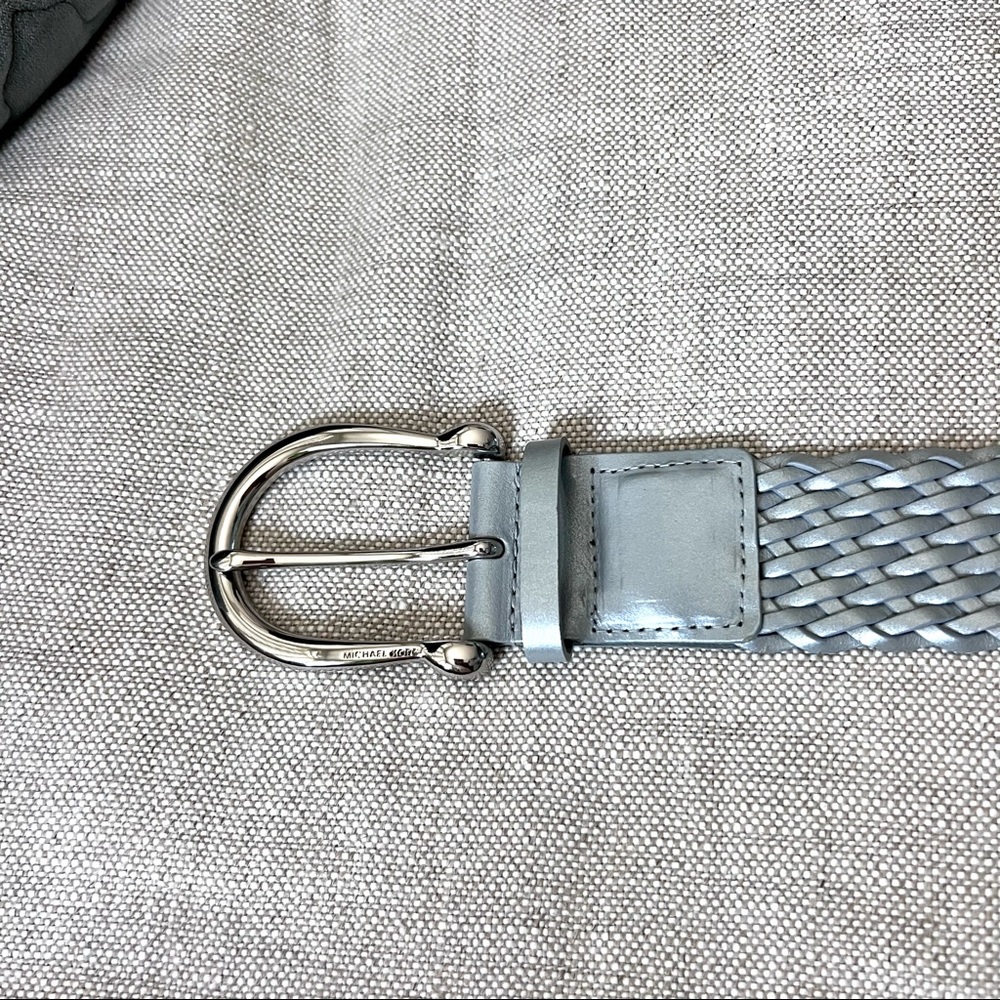 MICHAEL KORS - braided shimmery grey leather belt with silver buckle (L)